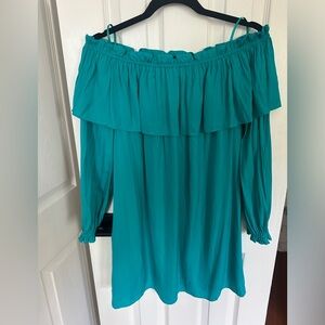 EUC Lilly Pulitzer Silk Off the shoulder long sleeve teal dress XS